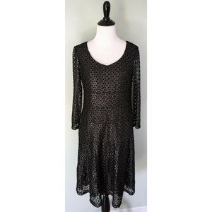 ANNE KLEIN Black Silver Scoop Neck Metallic Dress